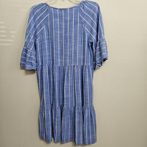Signature by Robbie Bee Boho Blue and White Stripe Tiered Dress Bell Sleeve Sz S - Picture 7 of 12